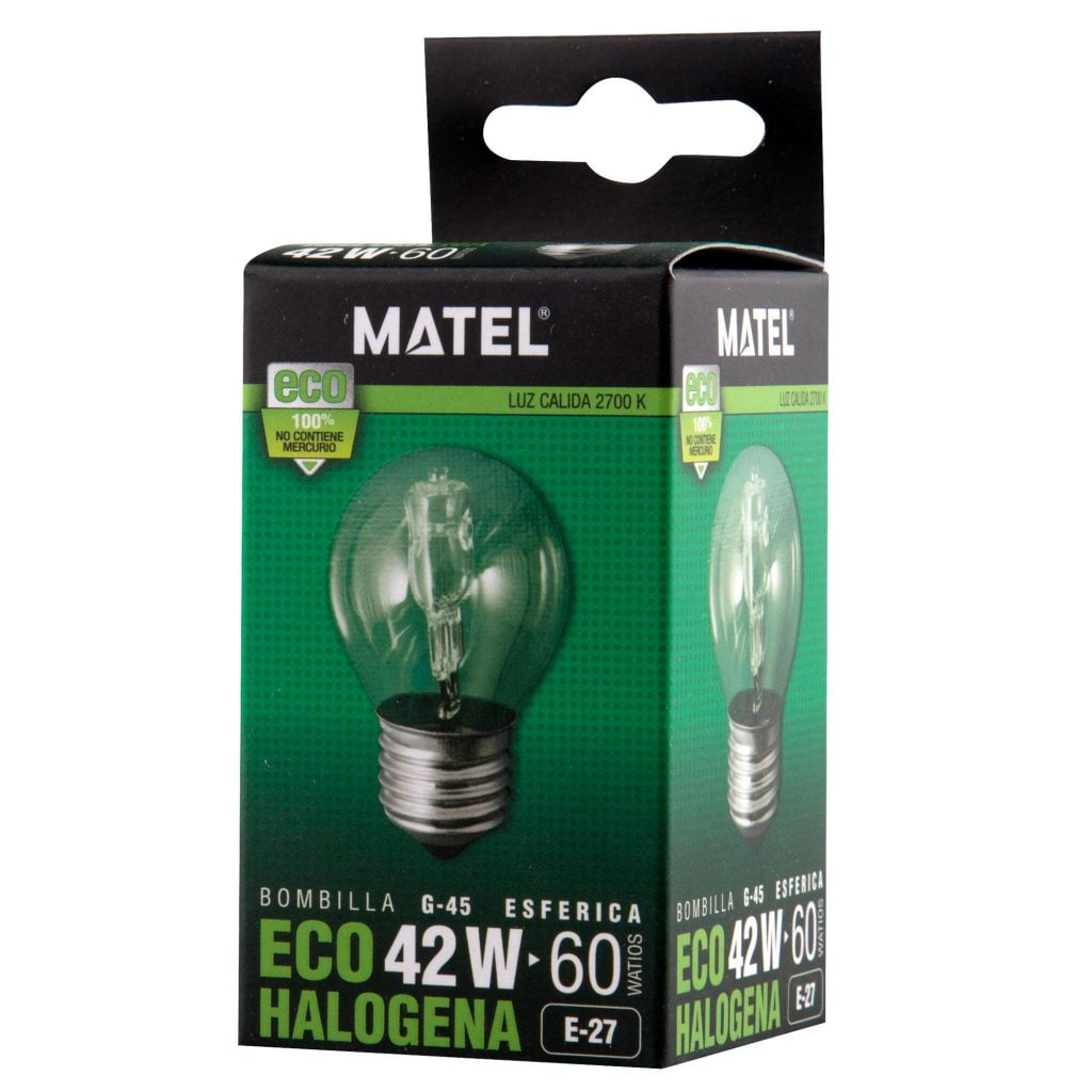 BOMBILLA ECO HALÓGENA MATEL ESFÉRICA CLARA E27 42W - Imagen 2