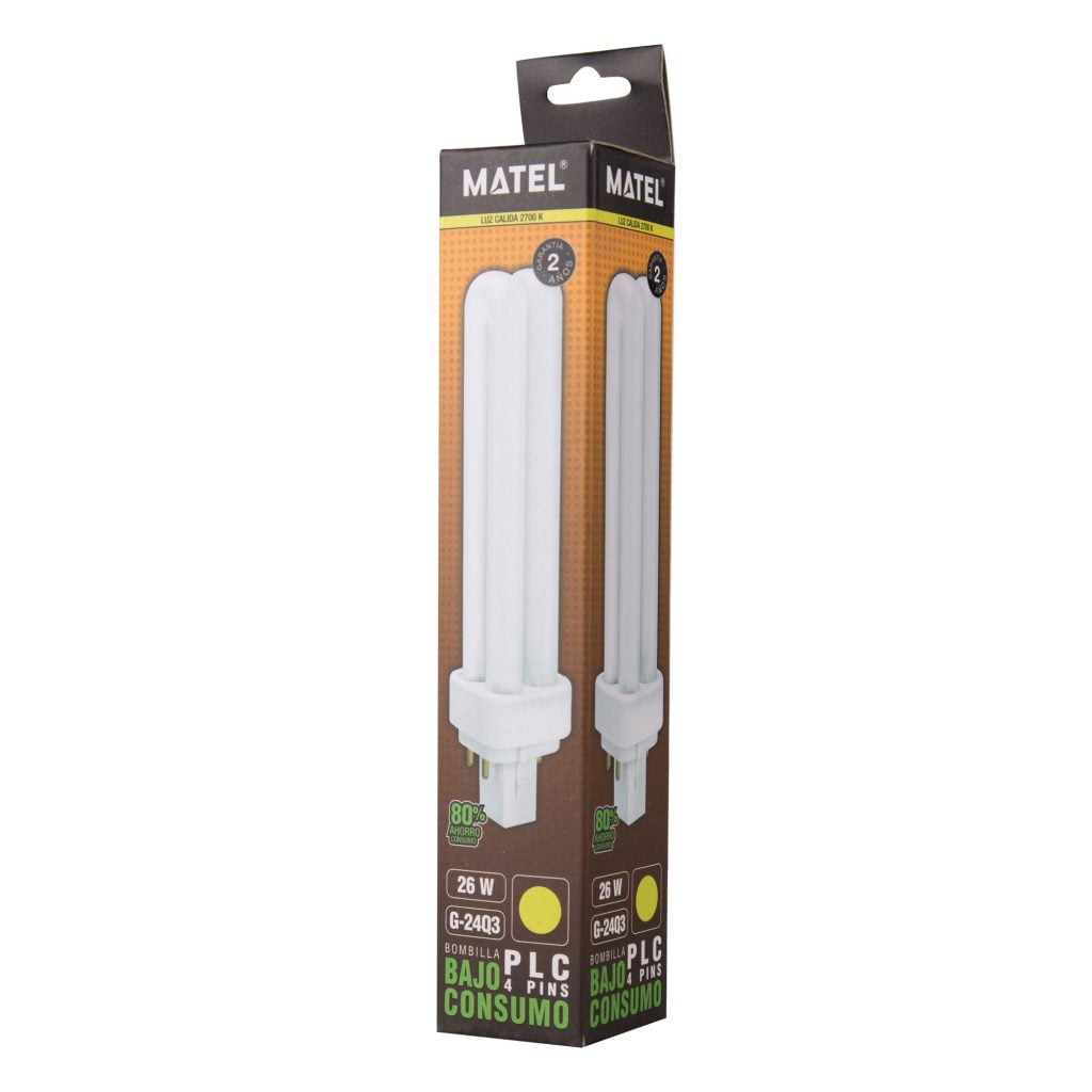 BOMBILLA BAJO CONSUMO MATEL PLC 4PINS G24 26W CÁLIDA