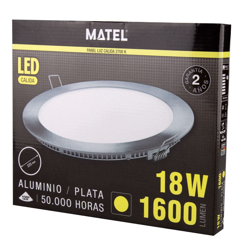 DOWNLIGHT LED MATEL REDONDO PLATA 18W CÁLIDA - Imagen 2