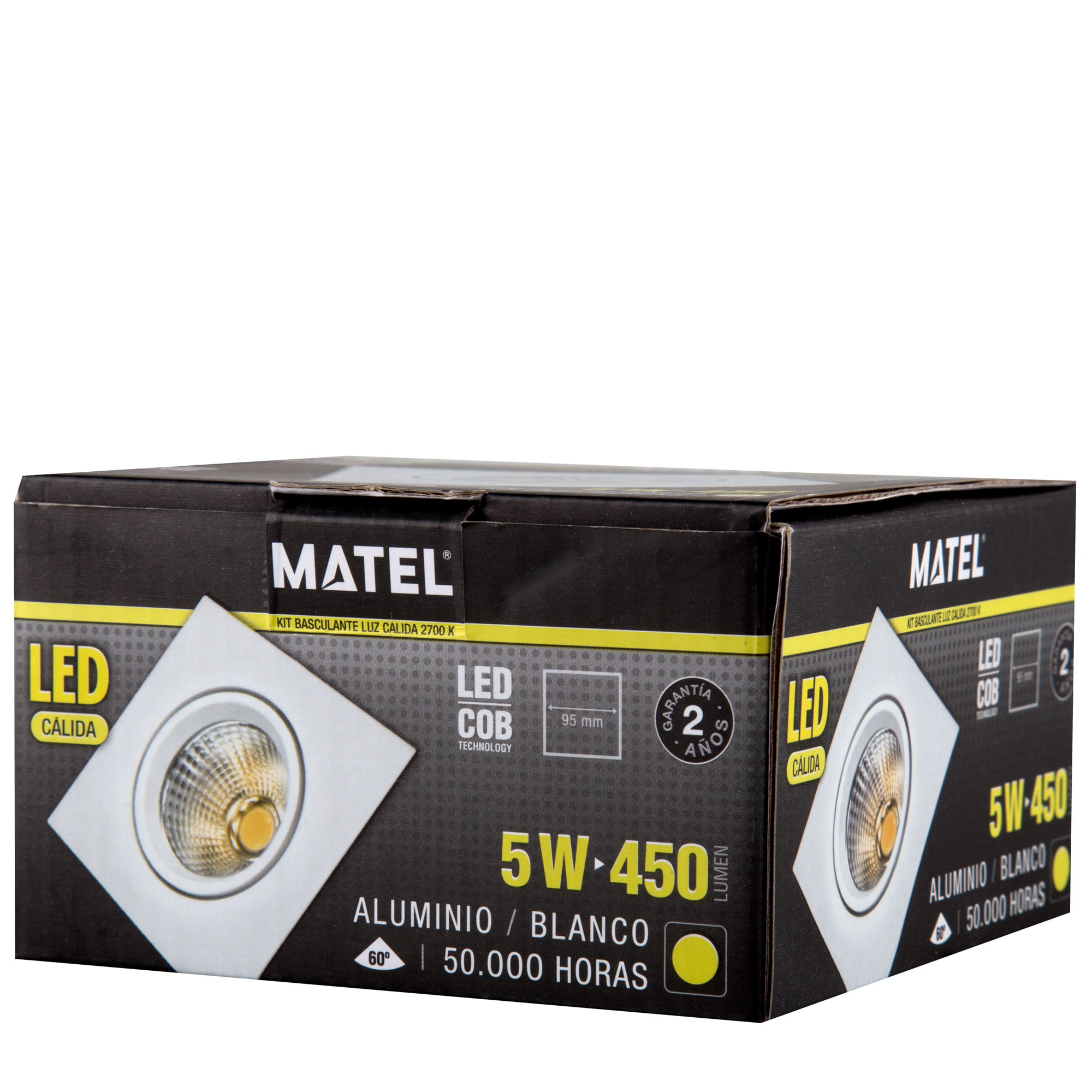 ARO LED MATEL BASCULANTE CUADRADO BLANCO 5W CÁLIDA en caja