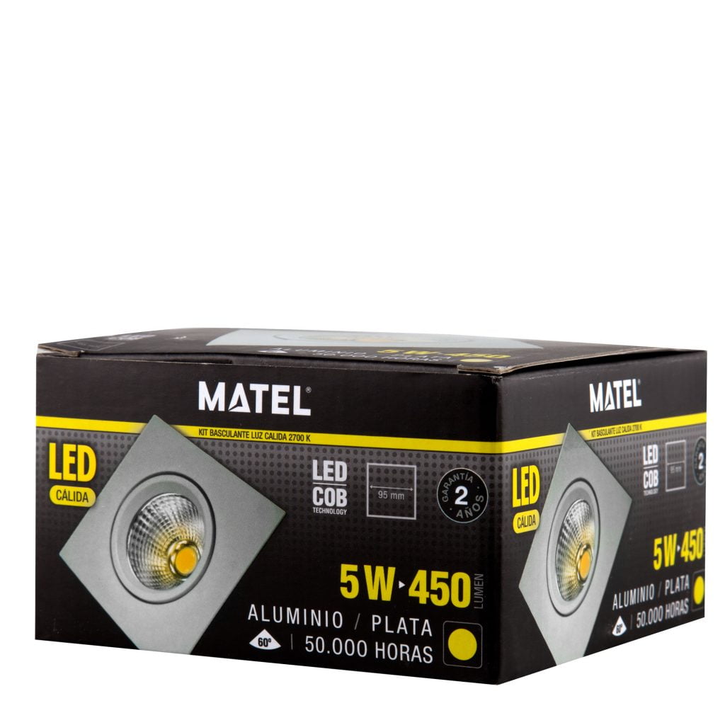 ARO LED MATEL BASCULANTE CUADRADO PLATA 5W CÁLIDA - Imagen 2