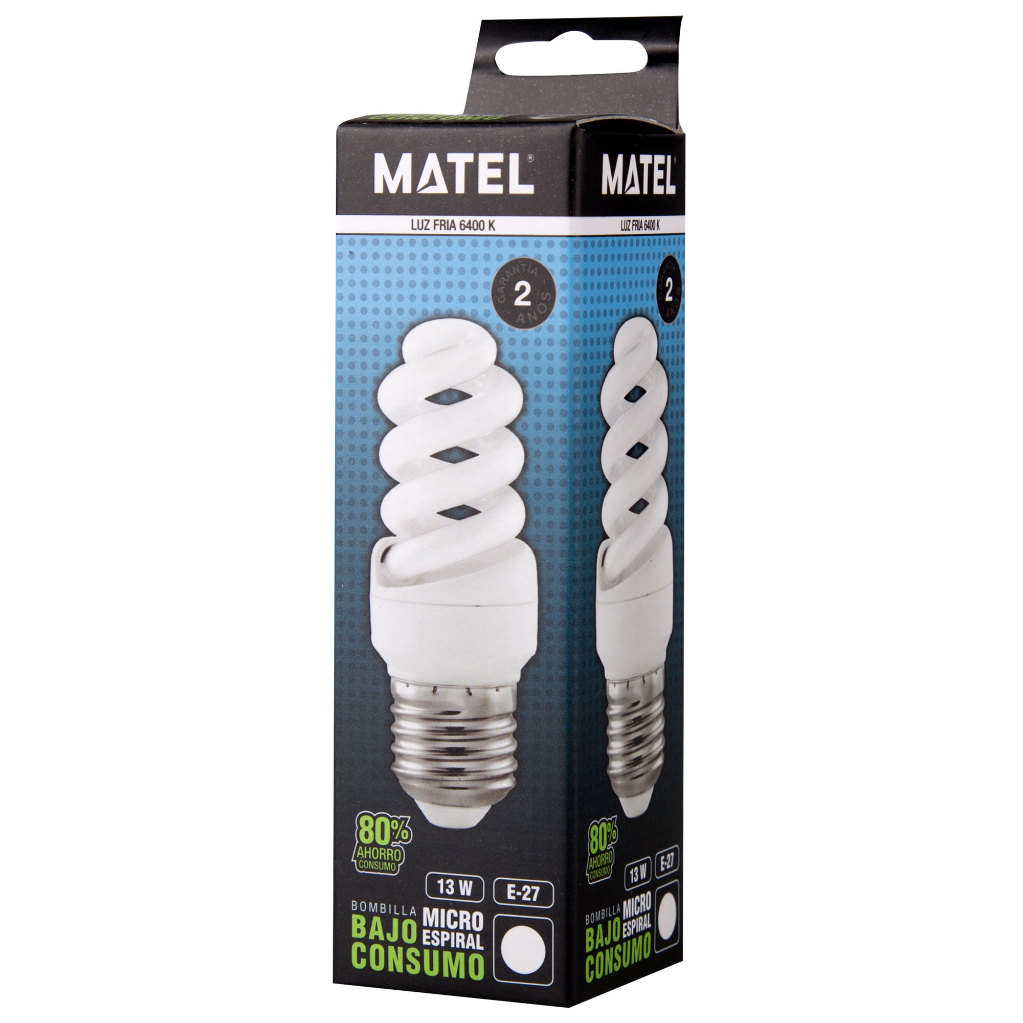 BOMBILLA BAJO CONSUMO MATEL ESPIRAL MICRO E27 13W FRÍA en caja