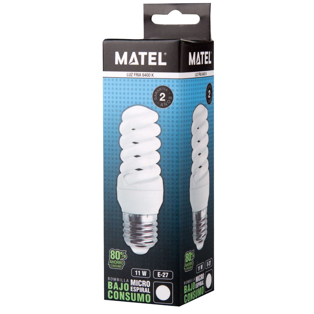 BOMBILLA BAJO CONSUMO MATEL ESPIRAL MICRO E27 11W FRÍA