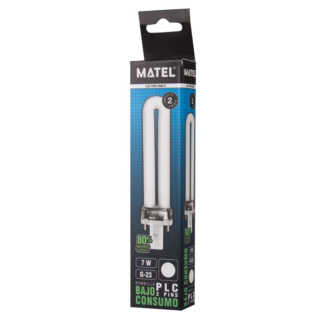 BOMBILLA BAJO CONSUMO MATEL PLC 2PINS G23 7W FRÍA en caja