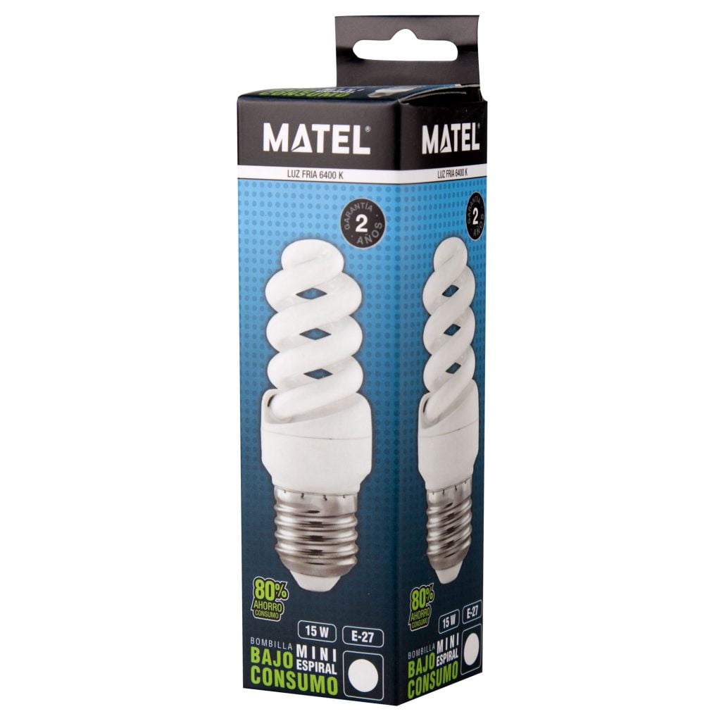 BOMBILLA BAJO CONSUMO MATEL ESPIRAL MINI E27 15W FRÍA - Imagen 2