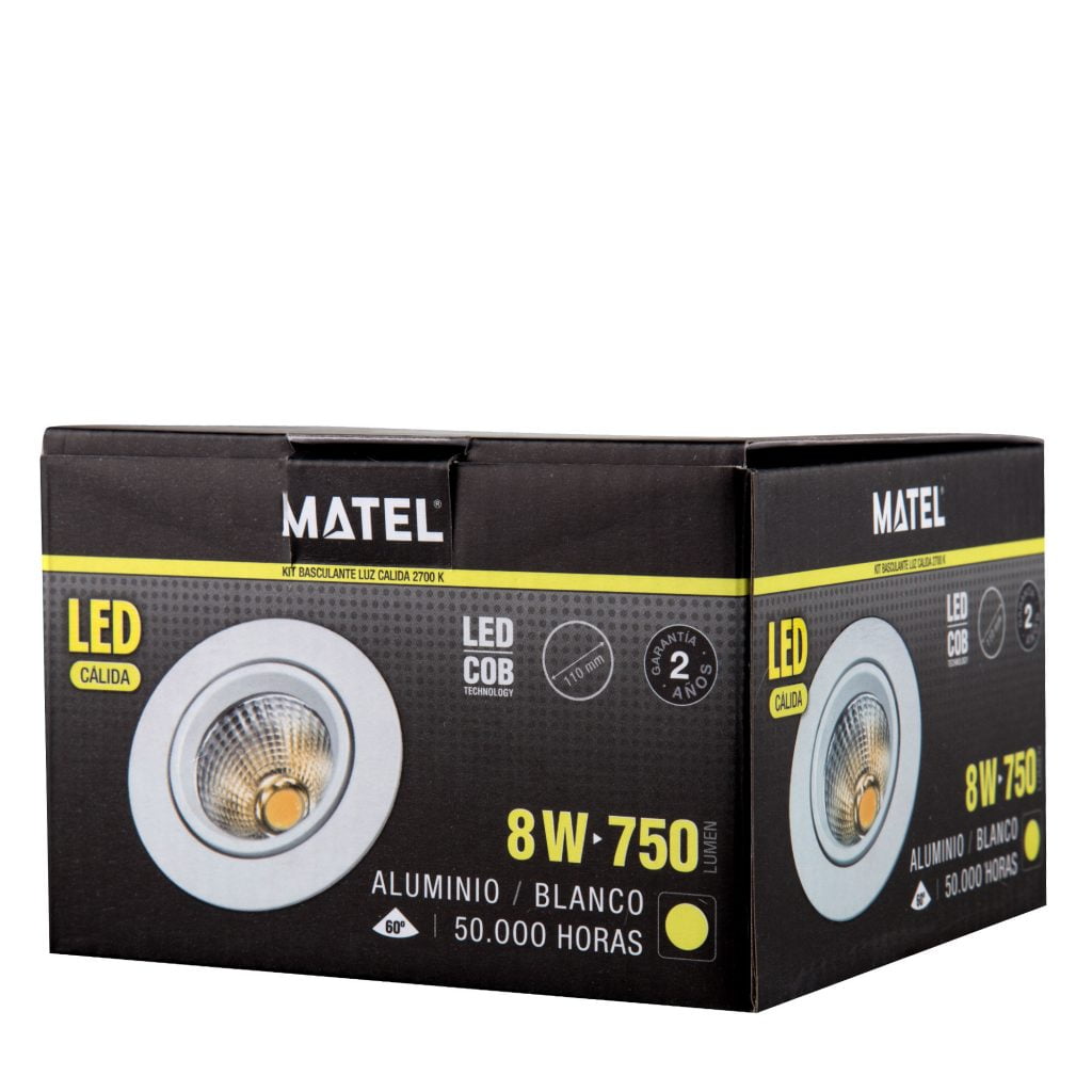 ARO LED MATEL BASCULANTE REDONDO BLANCO 8W CÁLIDA en caja