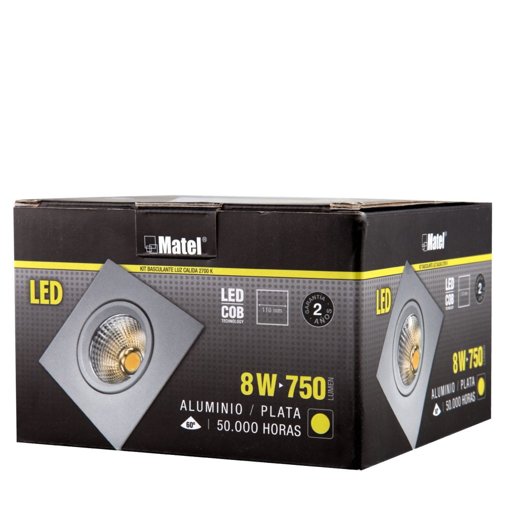 ARO LED MATEL BASCULANTE CUADRADO PLATA 8W CÁLIDA - Imagen 2