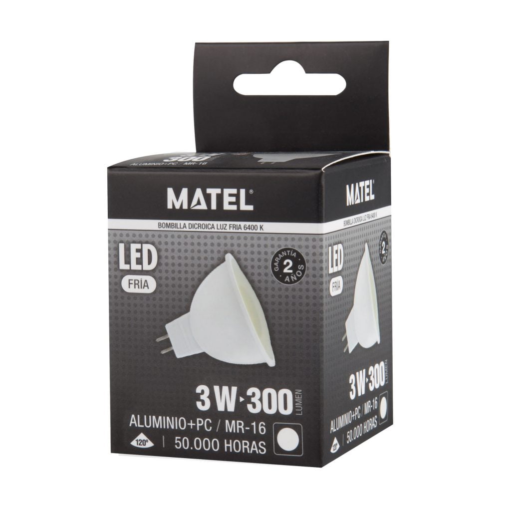 BOMBILLA LED MATEL DICROICA MR16 3W FRÍA - Imagen 2