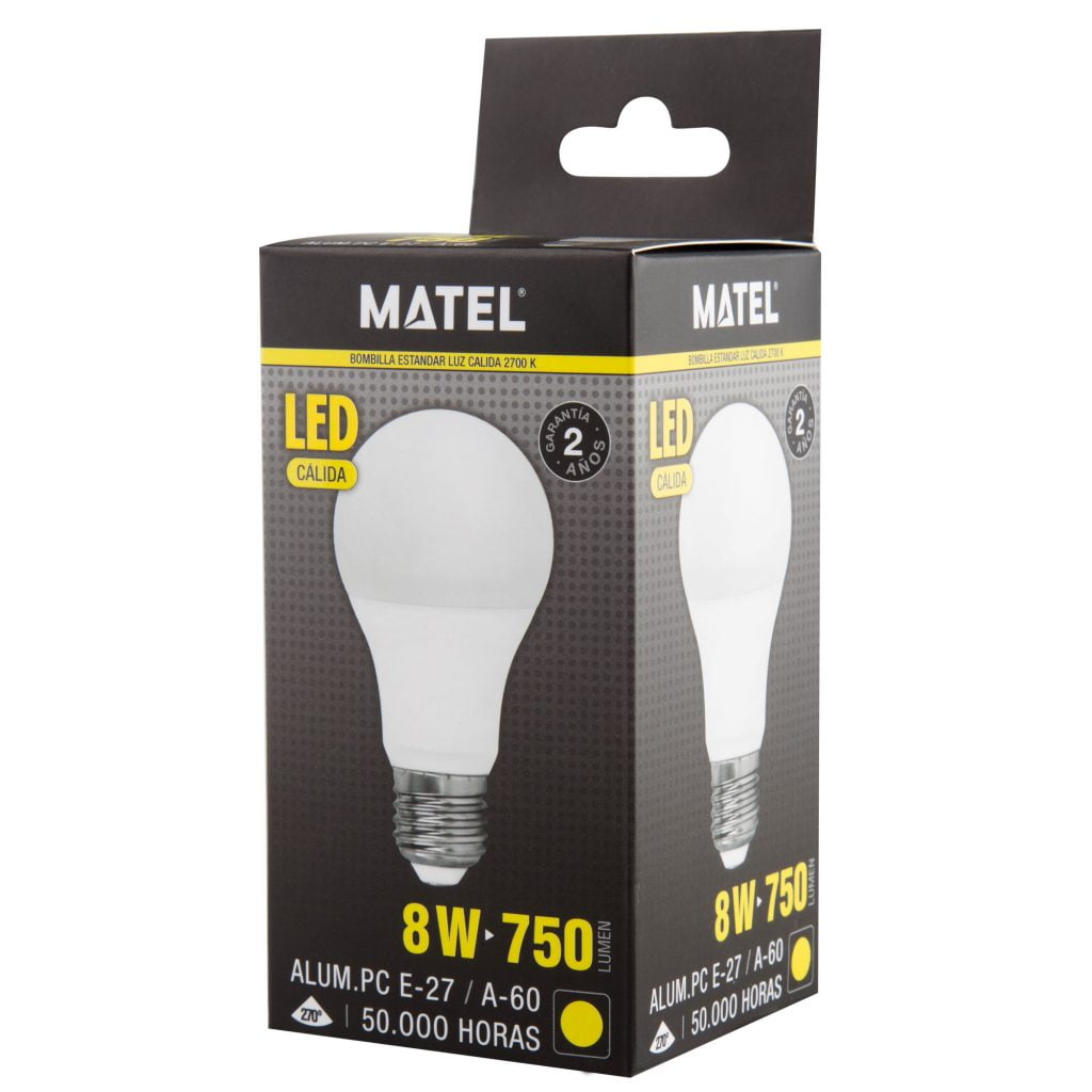 BOMBILLA LED MATEL ESTÁNDAR E27 8W CÁLIDA - Imagen 2