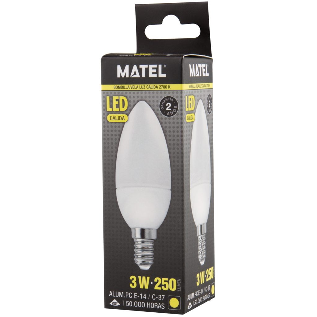 BOMBILLA LED MATEL VELA E14 3W CÁLIDA - Imagen 2