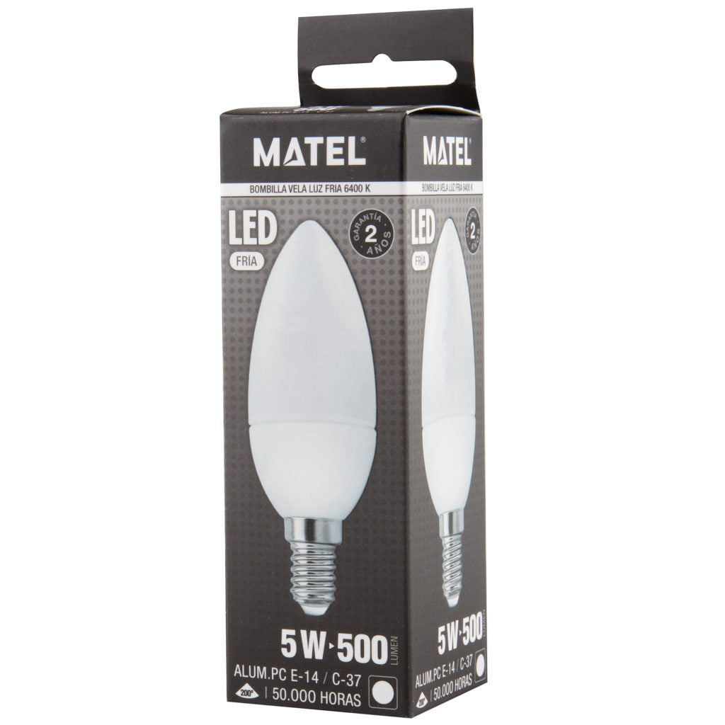 BOMBILLA LED MATEL VELA E14 5W FRÍA en caja