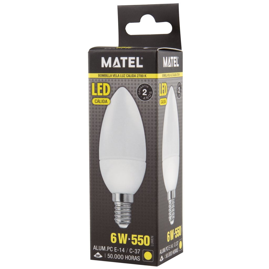 BOMBILLA LED MATEL VELA E14 6W CÁLIDA - Imagen 2