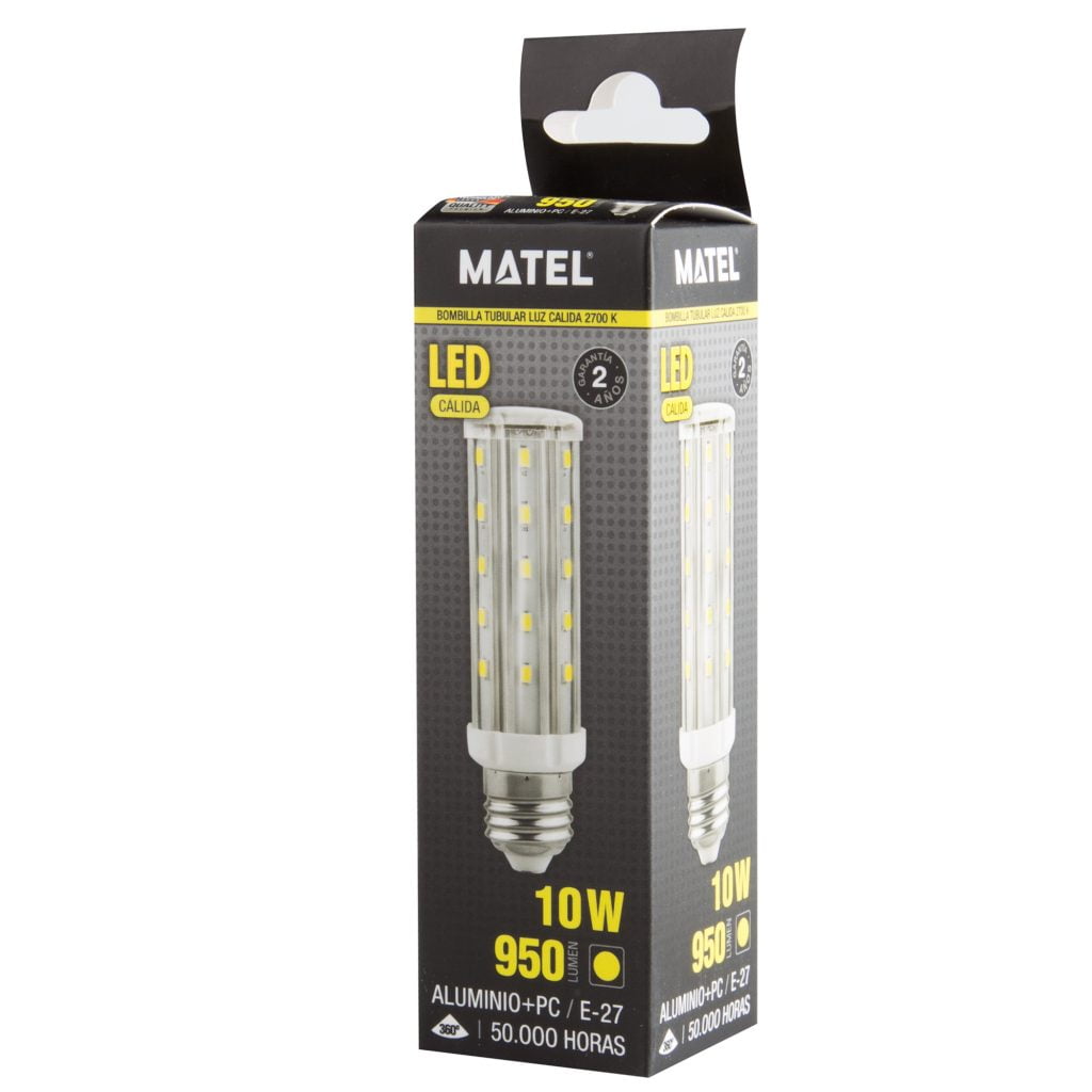 BOMBILLA LED MATEL TUBULAR E27 10W CÁLIDA - Imagen 2