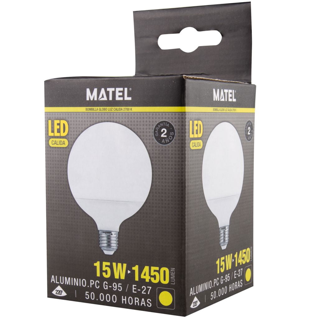 BOMBILLA LED MATEL GLOBO E27 G95 15W CÁLIDA - Imagen 2