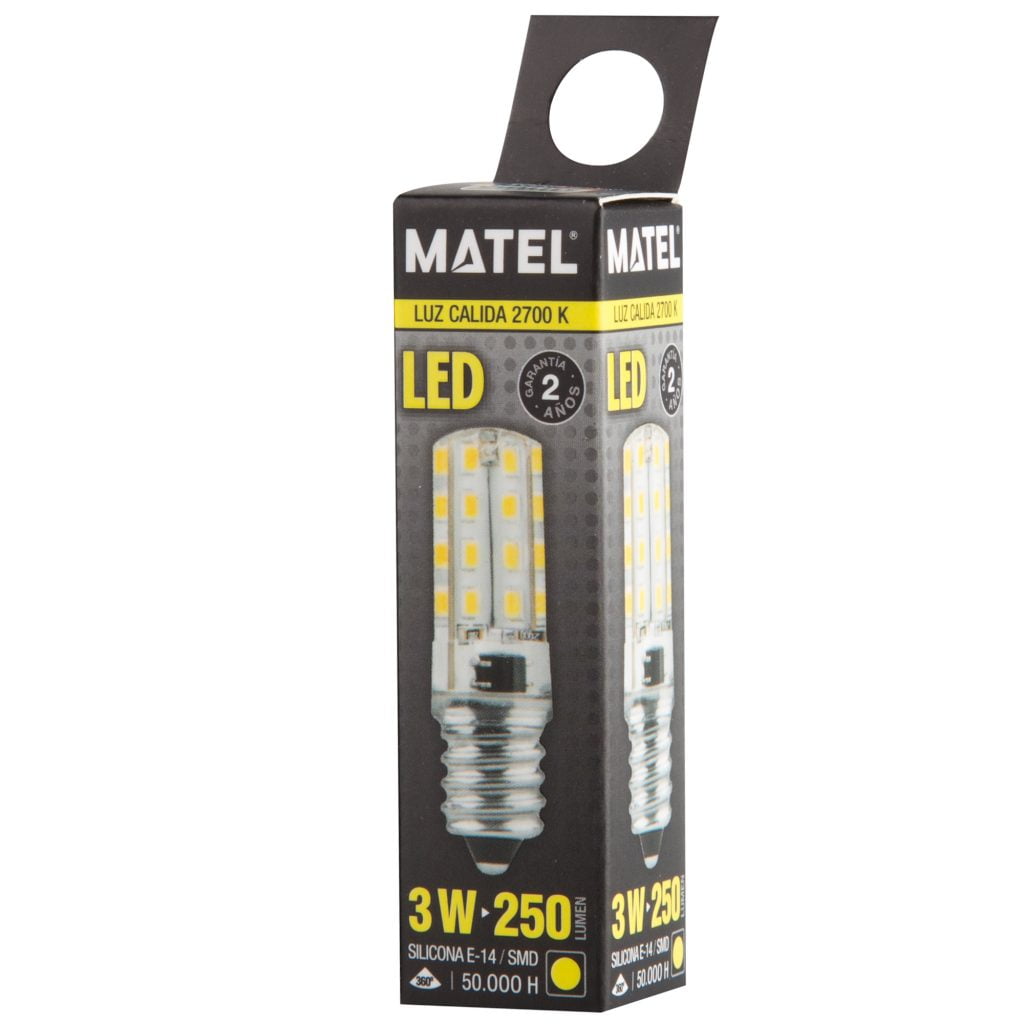 BOMBILLA LED MATEL TUBULAR SILICONA E14 3W CÁLIDA - Imagen 2