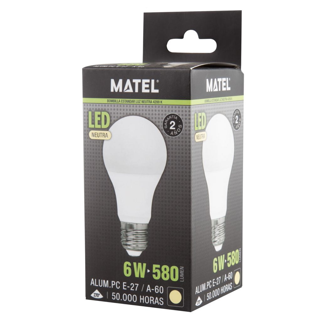 BOMBILLA LED MATEL ESTÁNDAR E27 6W NEUTRA - Imagen 2