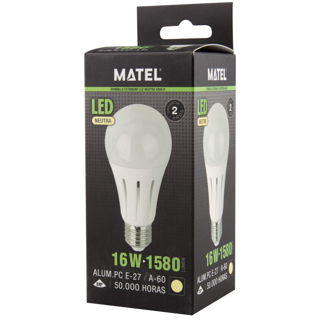 BOMBILLA LED MATEL ESTÁNDAR E27 ALUMINIO 16W NEUTRA en caja