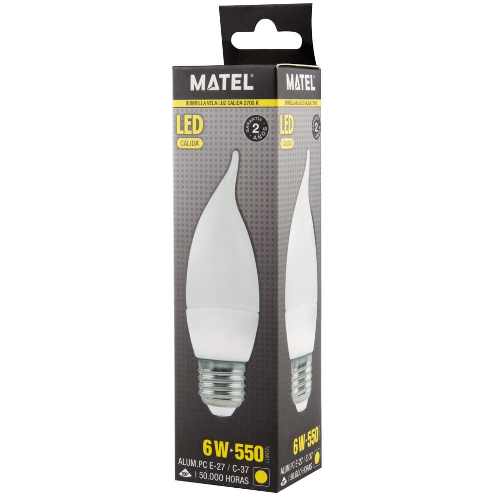 BOMBILLA LED MATEL VELA FLAMA E27 6W CÁLIDA en caja