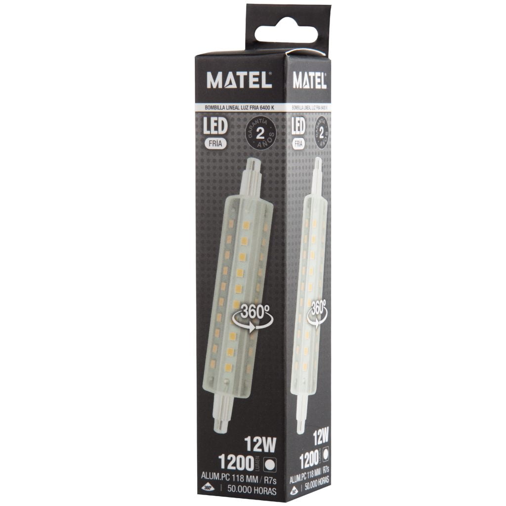 BOMBILLA LED MATEL LINEAL 118MM R7S 12W FRÍA en caja