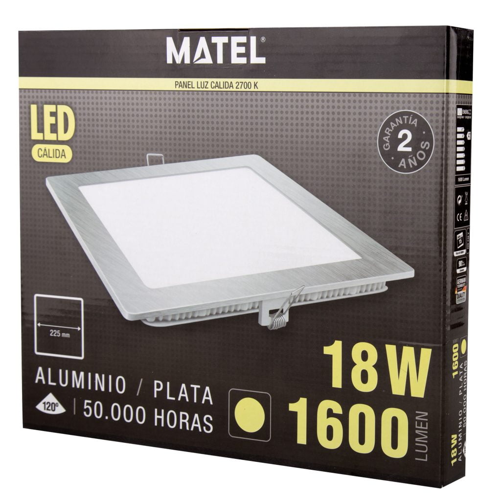 DOWNLIGHT LED MATEL CUADRADO PLATA 18W CÁLIDA - Imagen 2