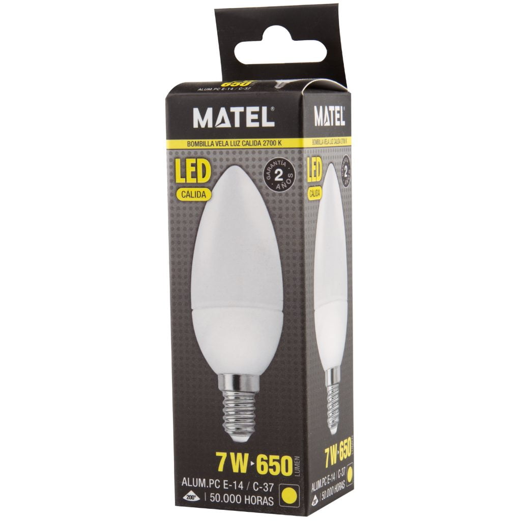 BOMBILLA LED MATEL VELA E14 7W CÁLIDA - Imagen 2
