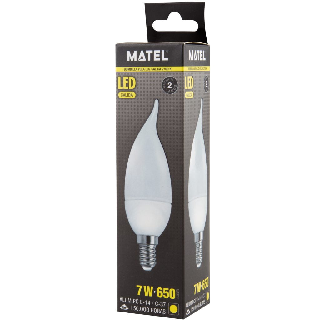 BOMBILLA LED MATEL VELA FLAMA E14 7W CÁLIDA - Imagen 2