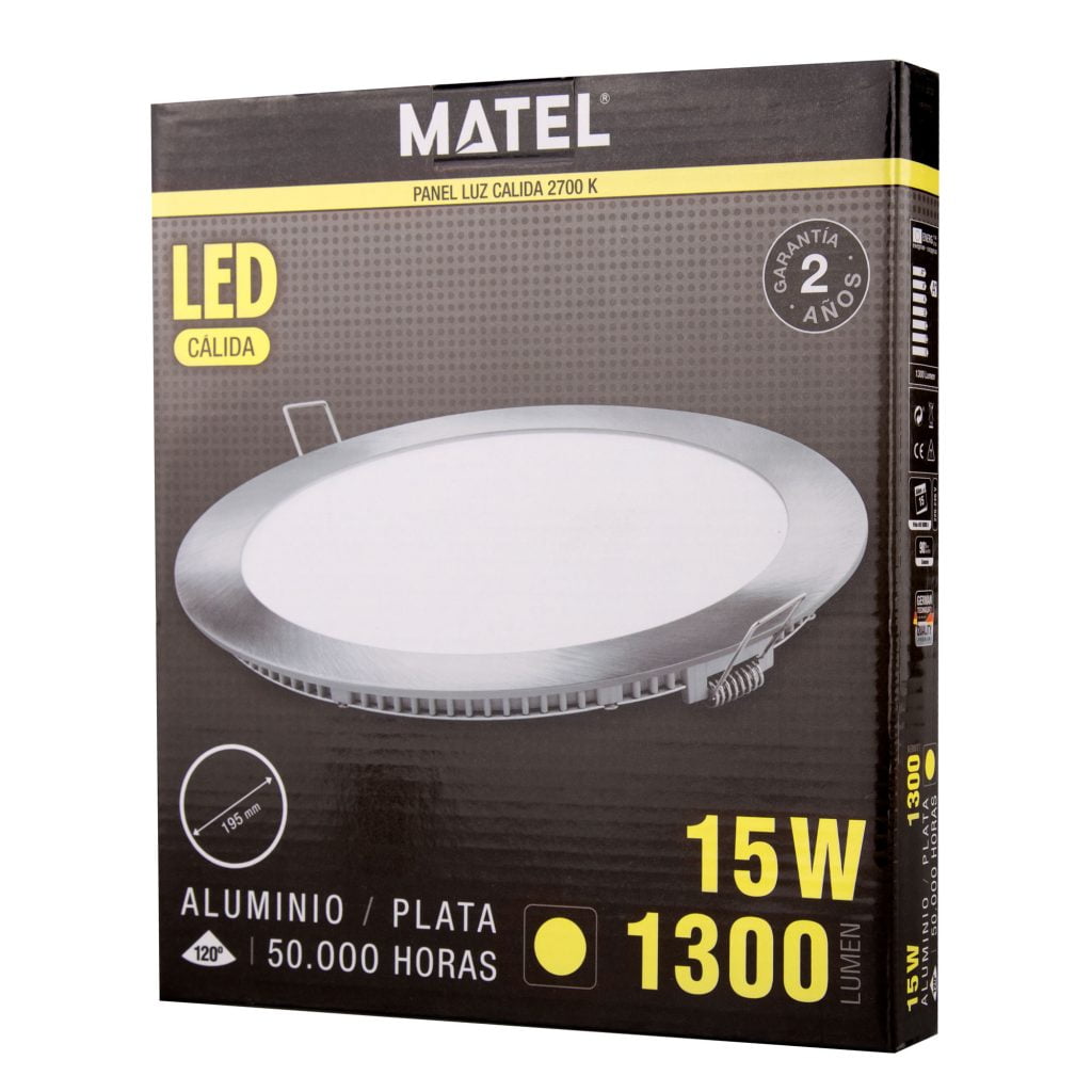 DOWNLIGHT LED MATEL REDONDO PLATA 15W CÁLIDA - Imagen 2