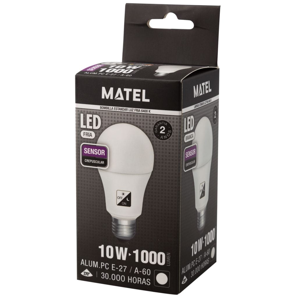 BOMBILLA LED MATEL SENSOR CREPUSCULAR E27 10W FRÍA - Imagen 2