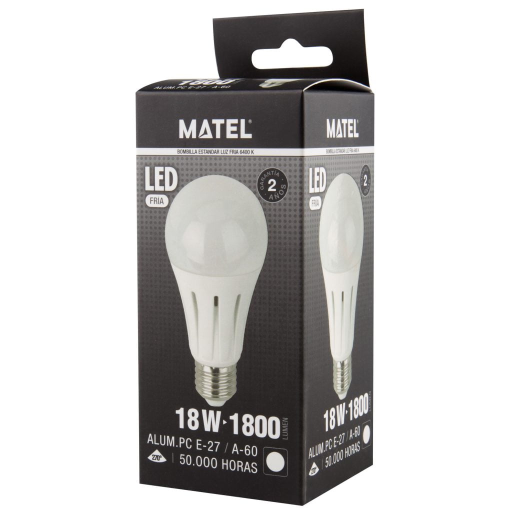 BOMBILLA LED MATEL ESTÁNDAR E27 ALUMINIO 18W FRÍA en caja