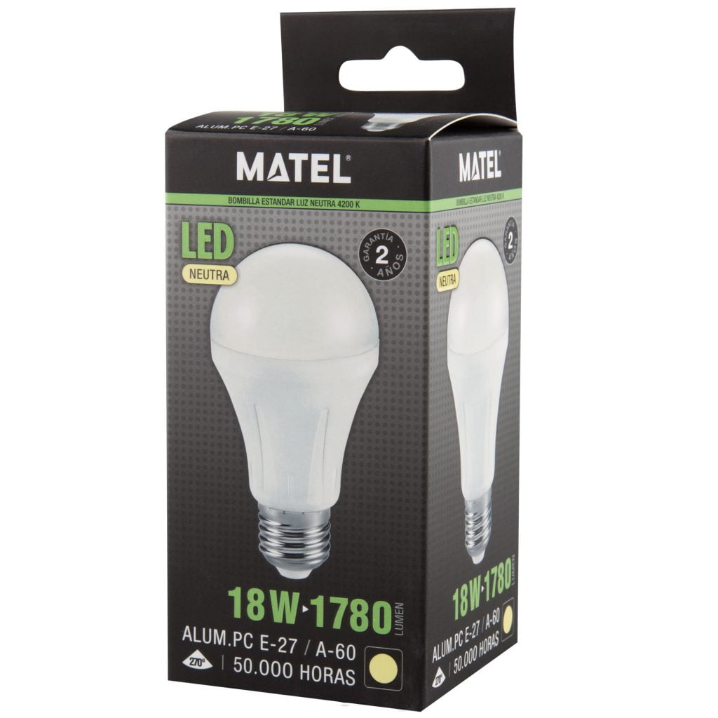 BOMBILLA LED MATEL ESTÁNDAR E27 ALUMINIO 18W NEUTRA en caja