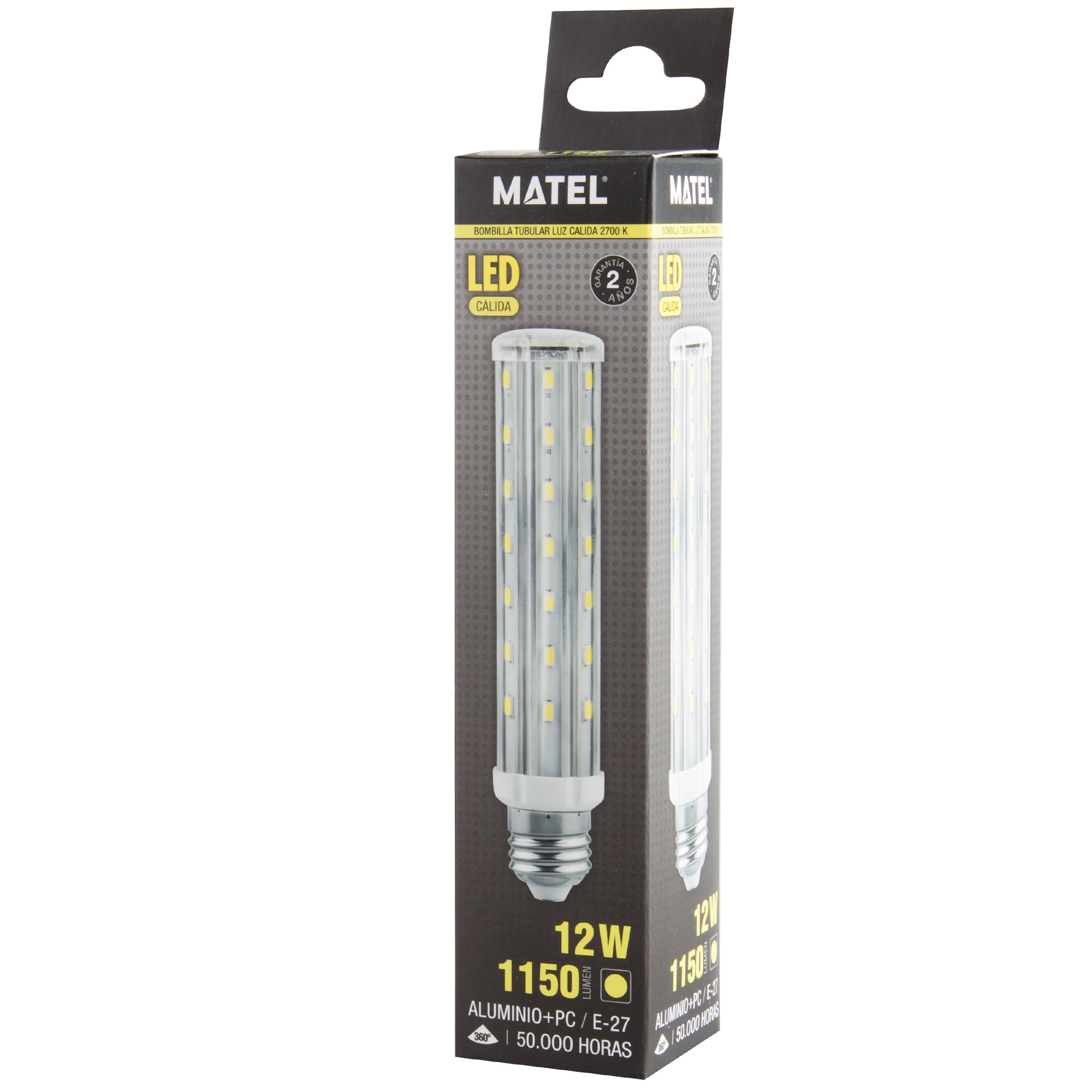 BOMBILLA LED MATEL TUBULAR E27 12W CÁLIDA en caja