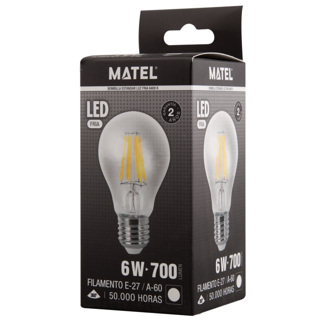 BOMBILLA LED MATEL FILAMENTO E27 A60 6W FRÍA CLARA - Imagen 2