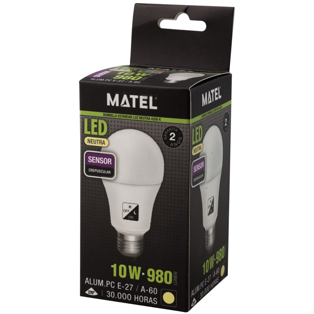 BOMBILLA LED MATEL SENSOR CREPUSCULAR E27 10W NEUTRA - Imagen 2