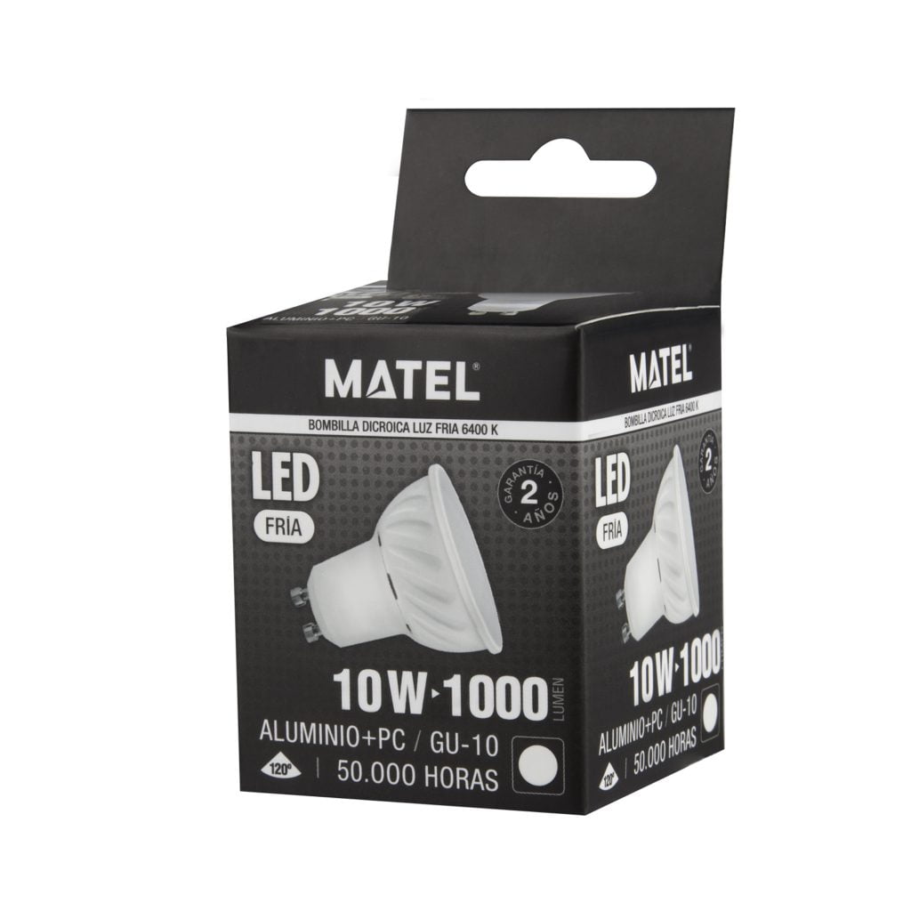 BOMBILLA LED MATEL GU10 10W ALUMINIO FRÍA - Imagen 2
