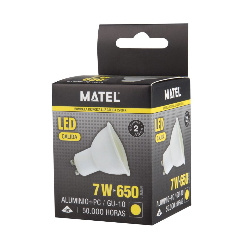 BOMBILLA LED MATEL DICROICA GU10 7W CÁLIDA - Imagen 2