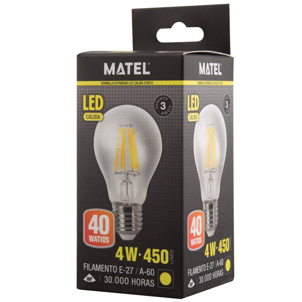 BOMBILLA LED MATEL FILAMENTO E27 A60 4W CÁLIDA CLARA - Imagen 2