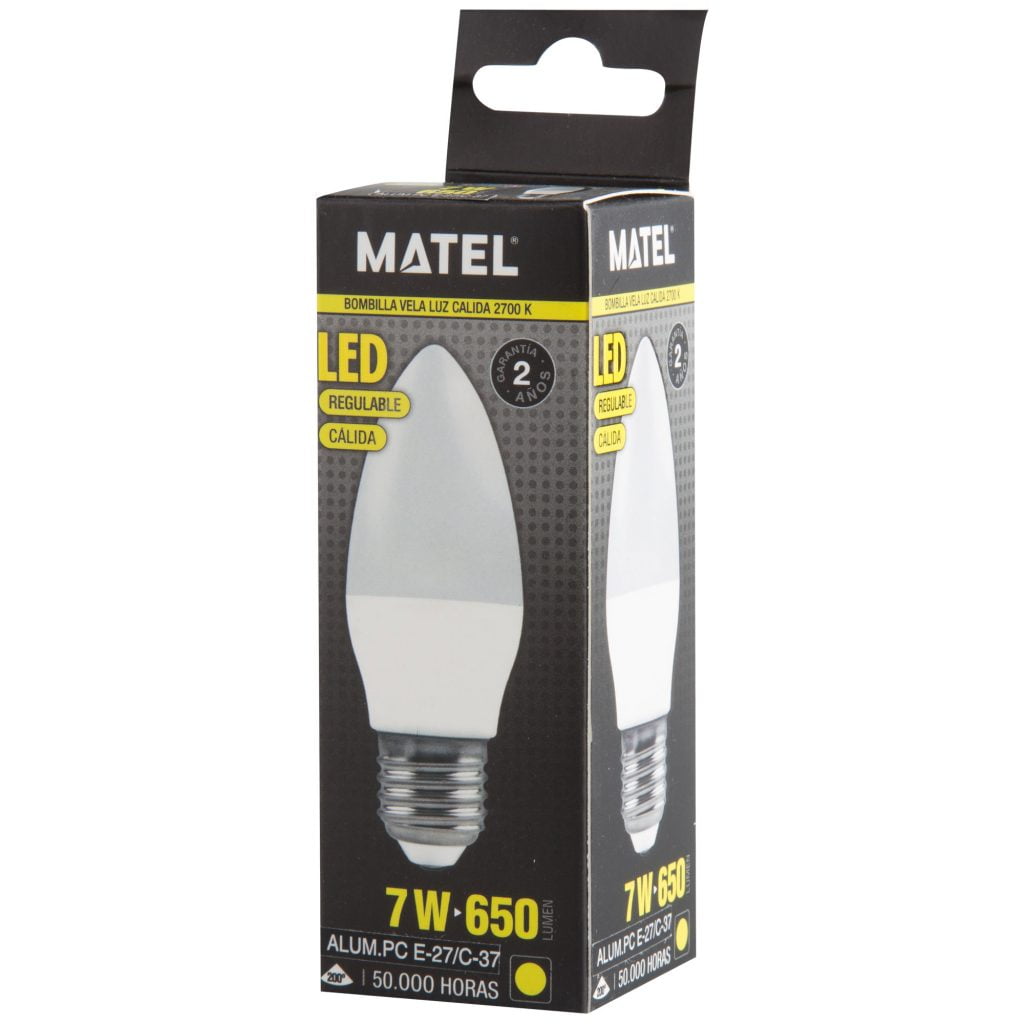 BOMBILLA LED MATEL VELA E27 CÁLIDA 7W REGULABLE - Imagen 2