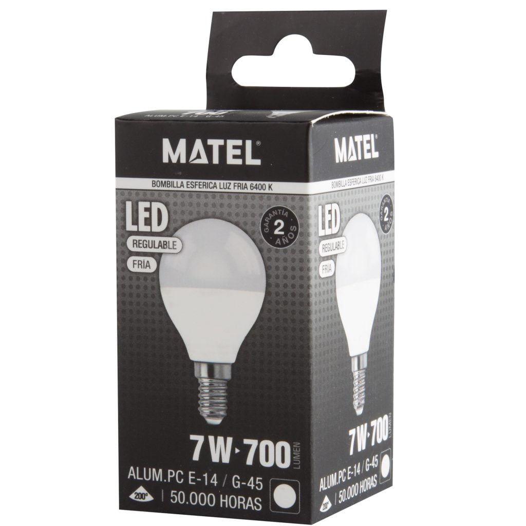 BOMBILLA LED MATEL ESFÉRICA E14 FRÍA 7W REGULABLE - Imagen 2
