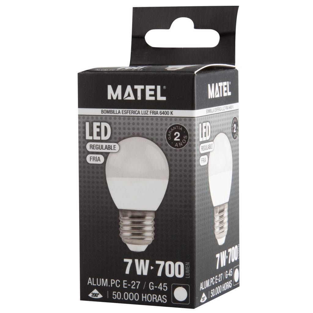 BOMBILLA LED MATEL ESFÉRICA E27 FRÍA 7W REGULABLE - Imagen 2