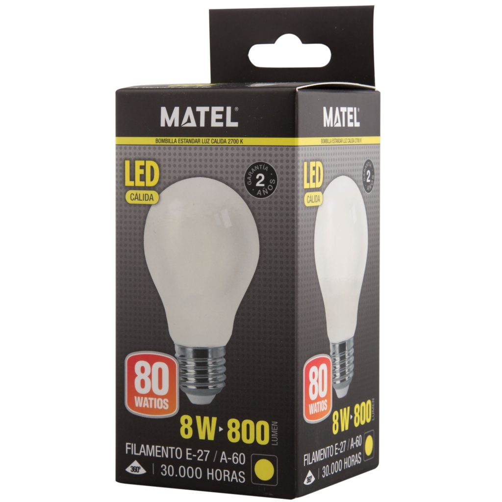 BOMBILLA LED MATEL FILAMENTO E27 A60 8W CÁLIDA OPAL - Imagen 2