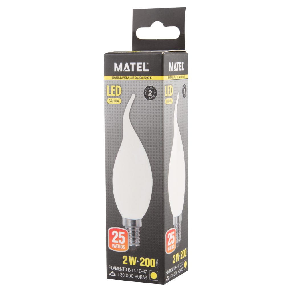 BOMBILLA LED MATEL FILAMENTO E14 FLAMA 2W CÁLIDA OPAL en caja