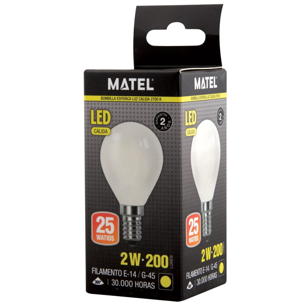 BOMBILLA LED MATEL FILAMENTO E14 G45 2W CÁLIDA OPAL - Imagen 2
