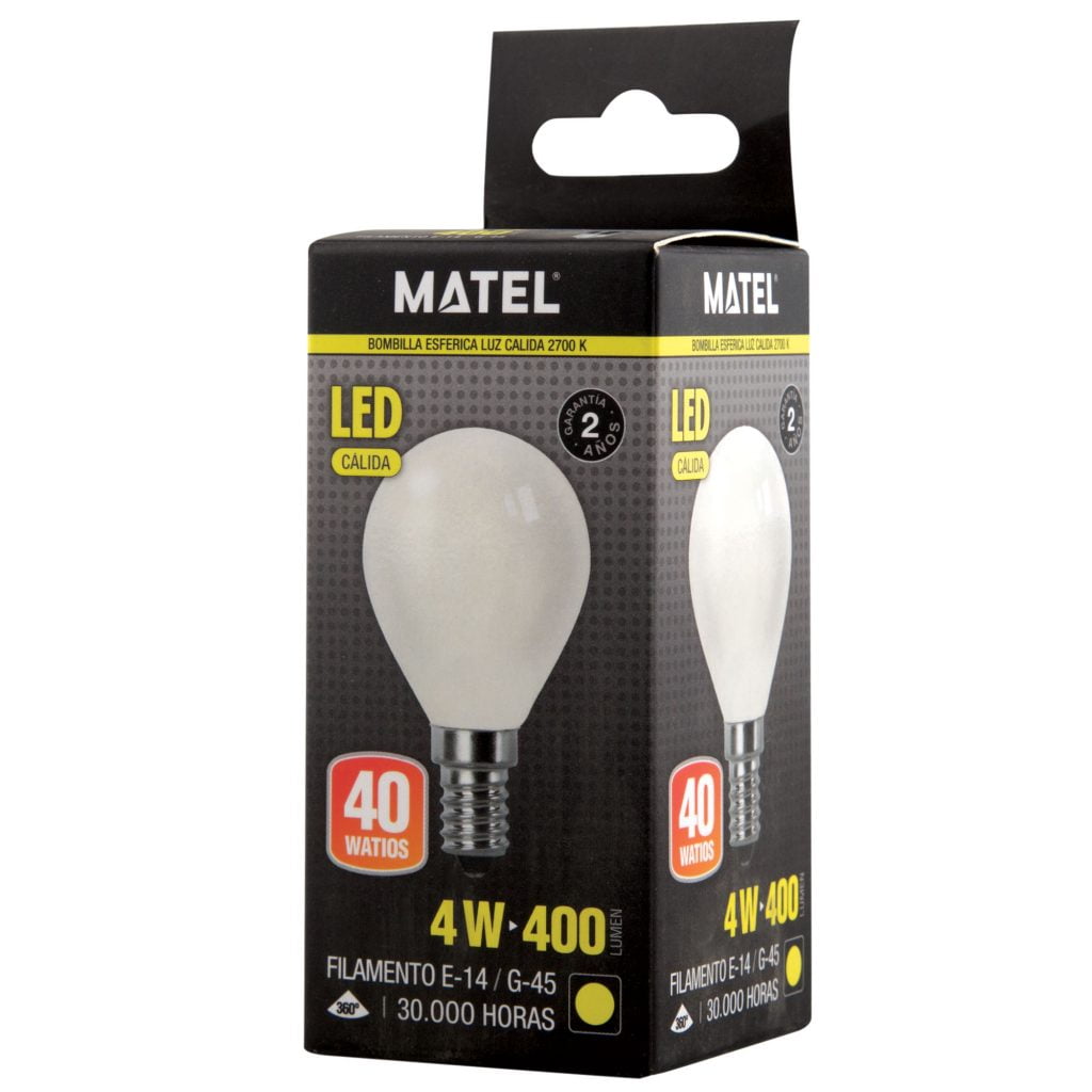 BOMBILLA LED MATEL FILAMENTO E14 G45 4W CÁLIDA OPAL - Imagen 2