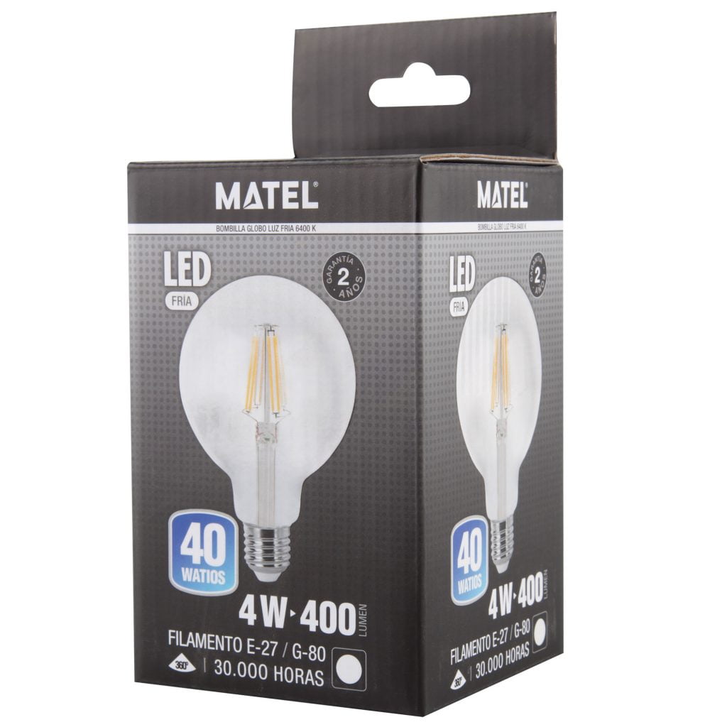 BOMBILLA LED MATEL FILAMENTO E27 G80 4W FRÍA CLARA - Imagen 2