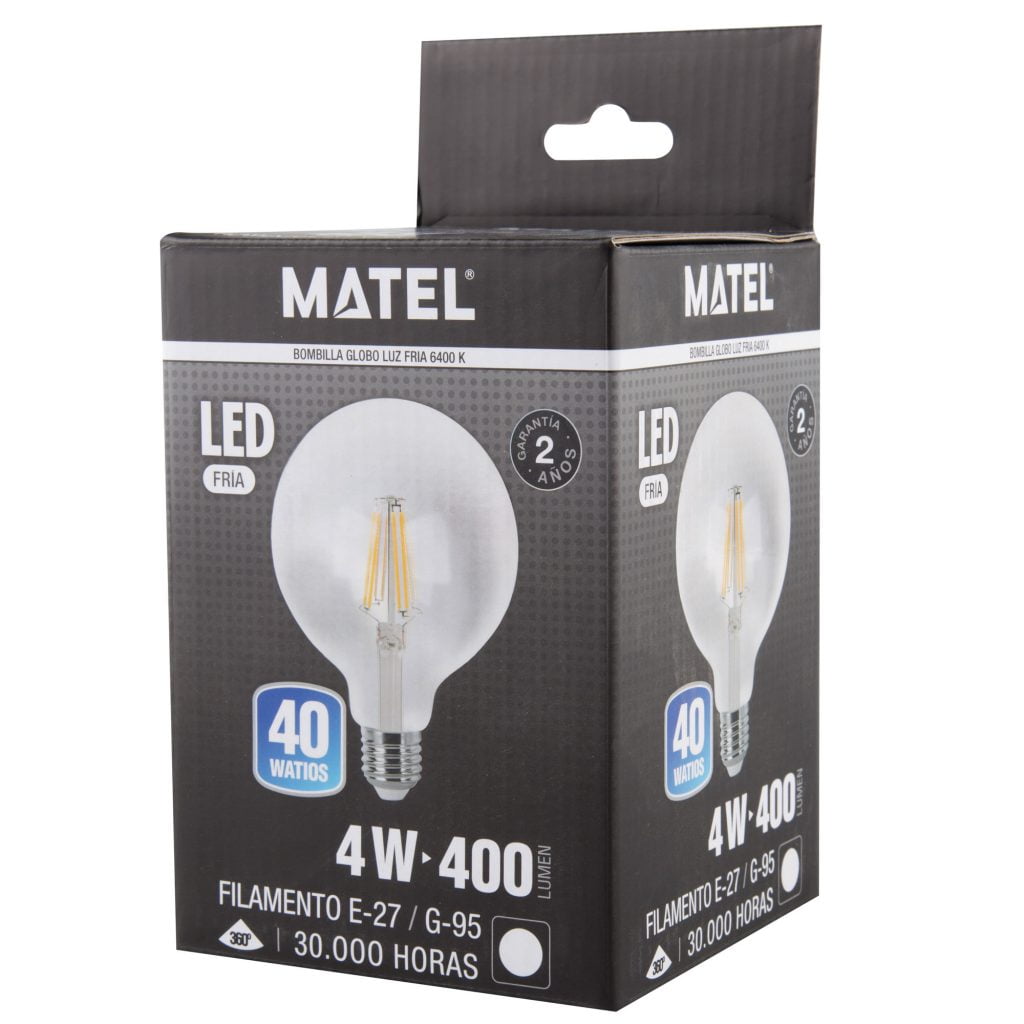 BOMBILLA LED MATEL FILAMENTO E27 G95 4W FRÍA CLARA - Imagen 2