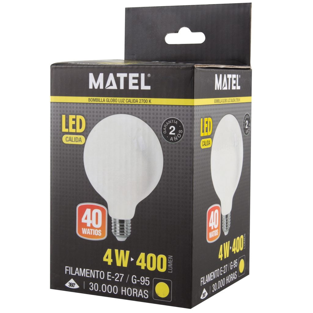 BOMBILLA LED MATEL FILAMENTO E27 G95 4W CÁLIDA OPAL - Imagen 2