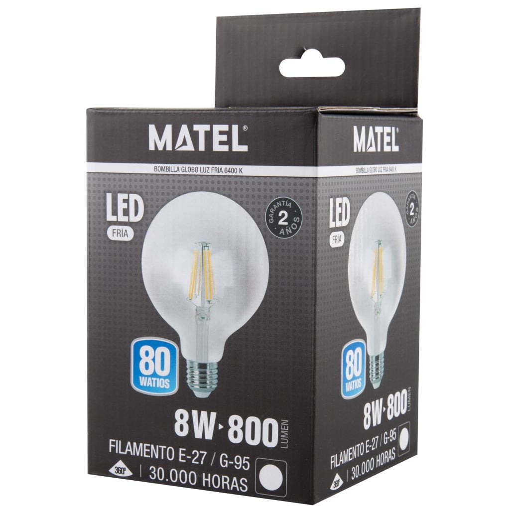 BOMBILLA LED MATEL FILAMENTO E27 G95 8W FRÍA CLARA - Imagen 2