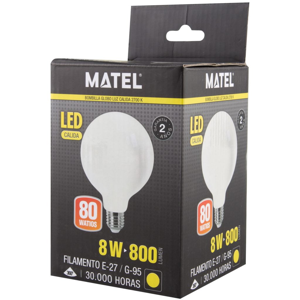 BOMBILLA LED MATEL FILAMENTO E27 G95 8W CÁLIDA OPAL - Imagen 2