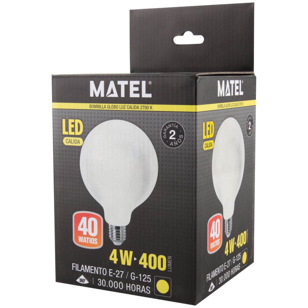 BOMBILLA LED MATEL FILAMENTO E27 G125 4W CÁLIDA OPAL - Imagen 2