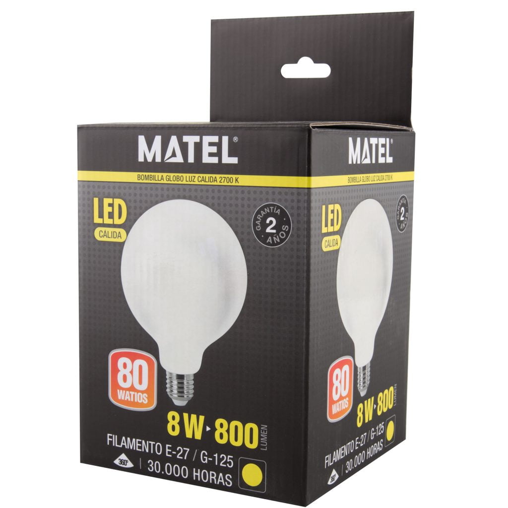 BOMBILLA LED MATEL FILAMENTO E27 G125 8W CÁLIDA OPAL - Imagen 2